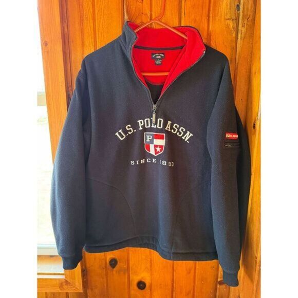 U.S. Polo Assn Quarter Zip Fleece Pullover Navy Blue Embroidered Logo Sweatshirt - Picture 1 of 5